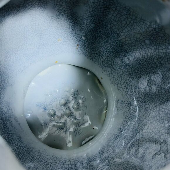 Bombay Company Vintage Blue & White Floral Crackle Pitcher Ceramic Pottery Home - Picture 9 of 16